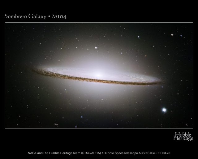Image of the Sombrero Galaxy taken by the Hubble Space Telescope.